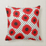 Big Red Poppy Flowers on Black and White Polka Dot Throw Pillow<br><div class="desc">Big bold and bright , red poppy flowers on a faded black and white polka dot spotted background. A lovely fresh bright look for any type of room.</div>
