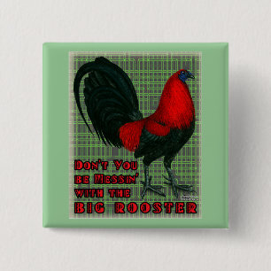 Big Red Rooster 2 Inch Square Button