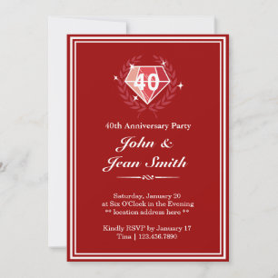Big Red Ruby Gems 40th Anniversary Party Invites