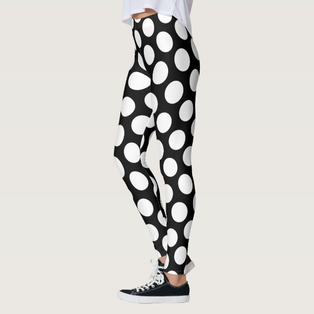 Big Retro Black and White Polka Dot Leggings (Left)