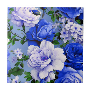 Big Retro Blue Rose Flower Tile