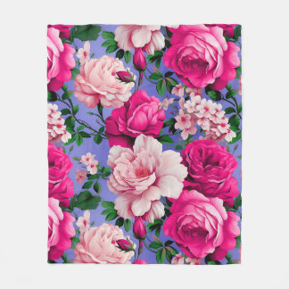Big Retro Pink Rose Flower Fleece Blanket