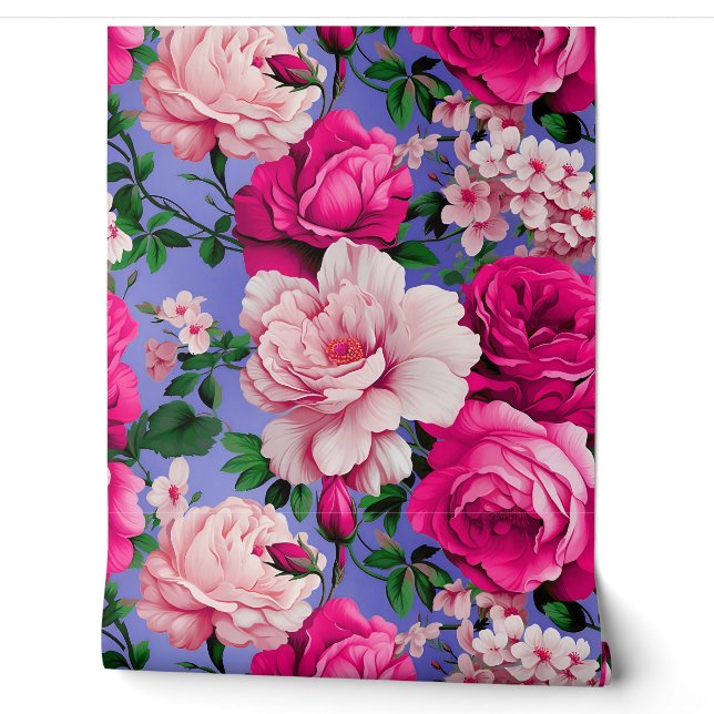 Big Retro Pink Rose Flower Wallpaper (Unrolling)