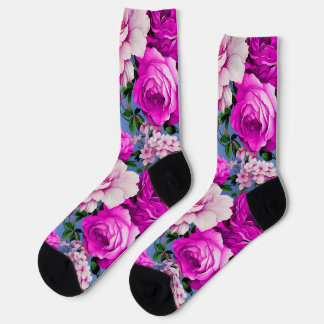 Big Retro Purple Rose Flower Socks