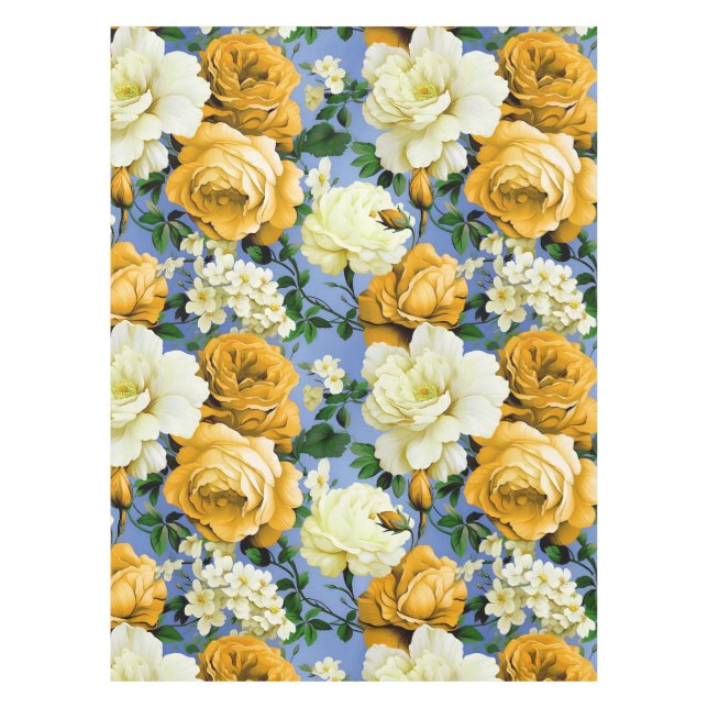 Big Retro Yellow Rose Flower Tablecloth (Front)