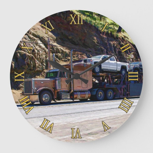 Big Rig Auto Transporter for Truckers Large Clock (Front)