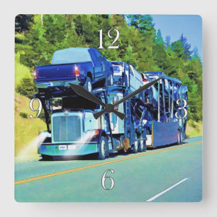 Big Rig Car Transporter for Truckers Square Wall Clock