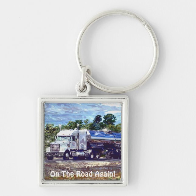 Big Rig White Cargo Truck for Lorry-drivers & Kids Keychain (Front)