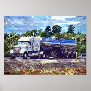 Big Rig White Petrol Tanker Poster d'art du conduc