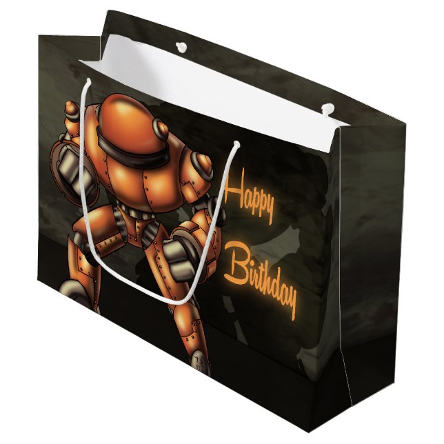 Big Robot Birthday Large Gift Bag (Front Angled)