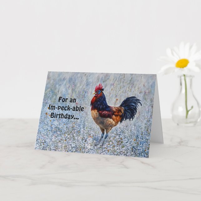 Big Rooster Farm Flowers Pun drôle Carte d'anniver (Petite plante)