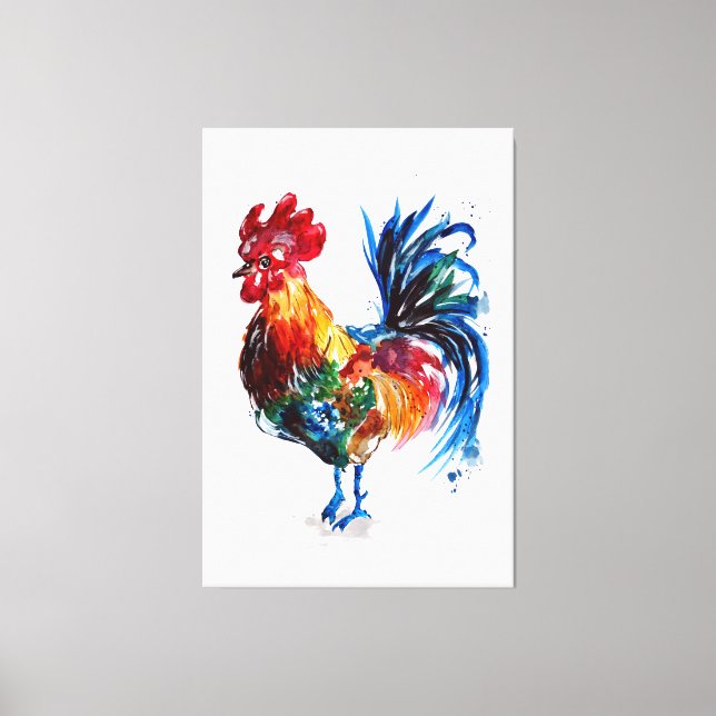 Big Rooster Watercolor Canvas Print (Front)