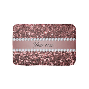 Big Rose Gold Faux Glitter and Diamonds Bath Mat