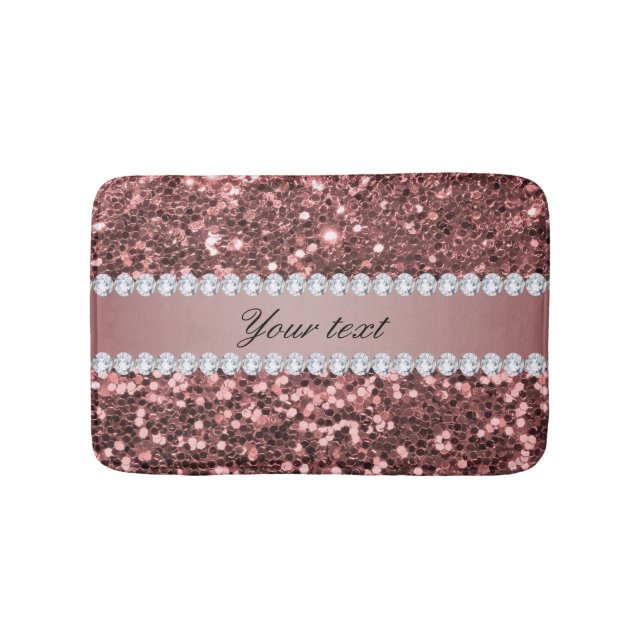 Big Rose Gold Faux Glitter and Diamonds Bath Mat (Front)