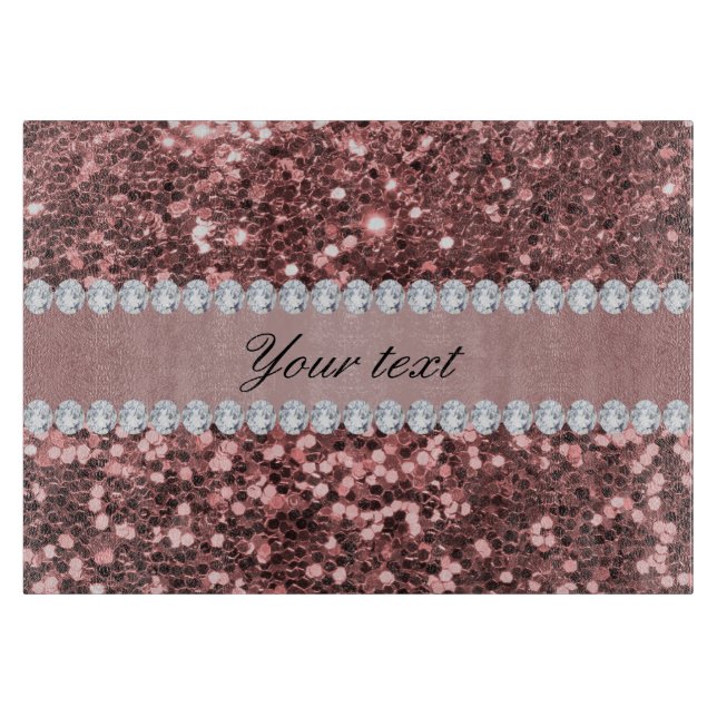 Big Rose Gold Faux Glitter and Diamonds Cutting Board (Front)