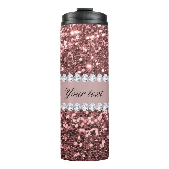 Big Rose Gold Faux Glitter and Diamonds Thermal Tumbler (Front)
