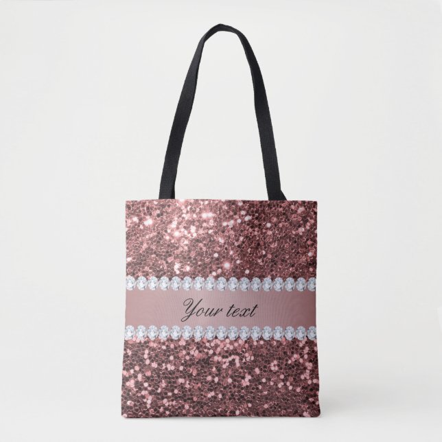 Big Rose Gold Faux Glitter and Diamonds Tote Bag (Front)