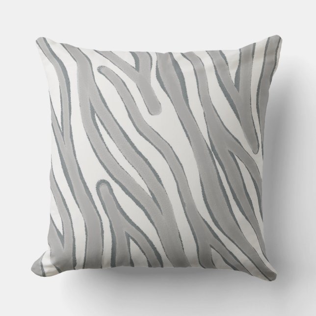 Big Rough Light Grey Zebra Stripe Two Tone Throw Pillow (Front)