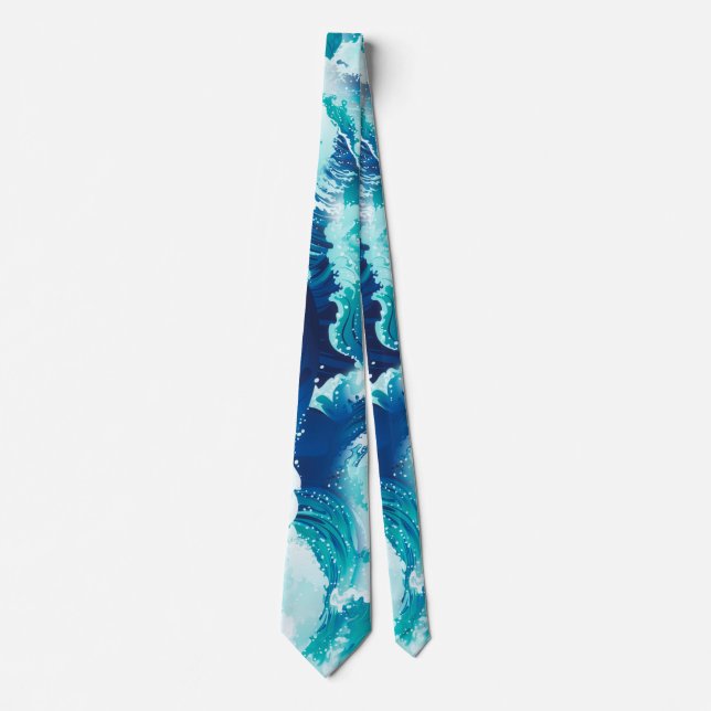 Big rushing sea or ocean waves design tie (Front)