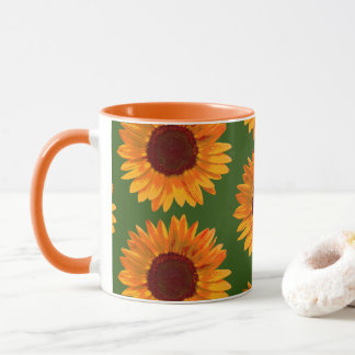 Big Rustic Orange Sunflower Pattern Floral Mug