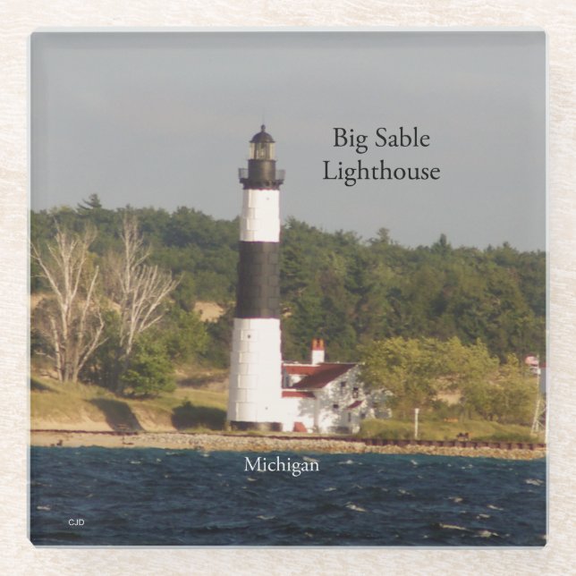 Big Sable Lighthouse from water glassc coaster (Front)