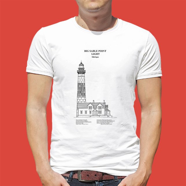 Big Sable Point Lighthouse - Michigan - SBD T-Shirt (Big Sable Point Lighthouse - Michigan - SBD. Men Basic White T-Shirt)