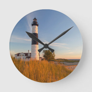 Big Sable Point Lighthouse On Lake Michigan 3 Round Clock