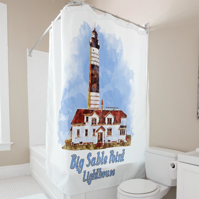 Big Sable Point Lighthouse Watercolor - Michigan (Big Sable Point Lighthouse Watercolor - Michigan. Shower Curtain)