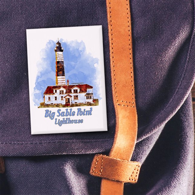 Big Sable Point Lighthouse Watercolor - Michigan (Big Sable Point Lighthouse Watercolor - Michigan. Button)
