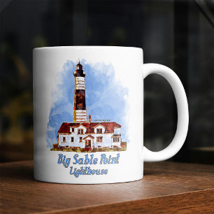 Big Sable Point Lighthouse Watercolor - Michigan Coffee Mug