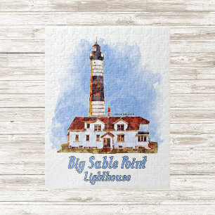 Big Sable Point Lighthouse Watercolor - Michigan Jigsaw Puzzle