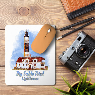 Big Sable Point Lighthouse Watercolor - Michigan Mouse Pad
