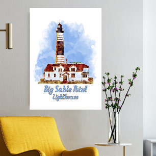Big Sable Point Lighthouse Watercolor - Michigan Photo Print