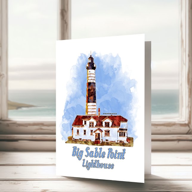 Big Sable Point Lighthouse Watercolor - Michigan Thank You Card (Creator Uploaded)