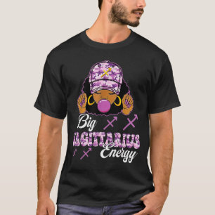 Big Sagittarius Energy Afro Girl With Purple Camou T-Shirt