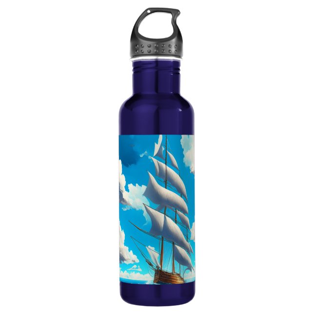 Big Sailboat, Blue Skies, White Fluffy Clouds 710 Ml Water Bottle (Front)