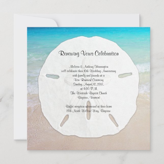 Big Sand Dollar Seaside Vow Renewal Invitation (Front)
