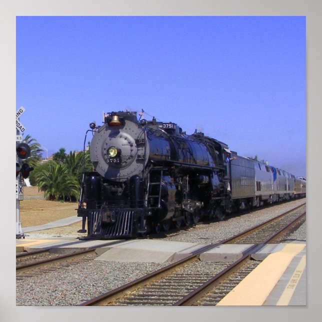 Big Sante Fe Locomotive at Poinsettia Poster (Front)