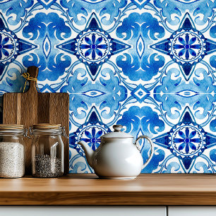 Big scale Mediterranean azul blue watercolour Tile