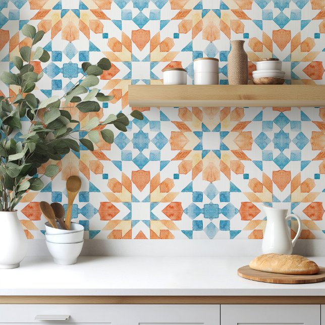 Big scale Morrocan watercolour orange blue  Tile (Creator Uploaded)