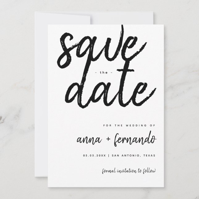 Big Script Black and White Wedding Save the Date Invitation (Front)