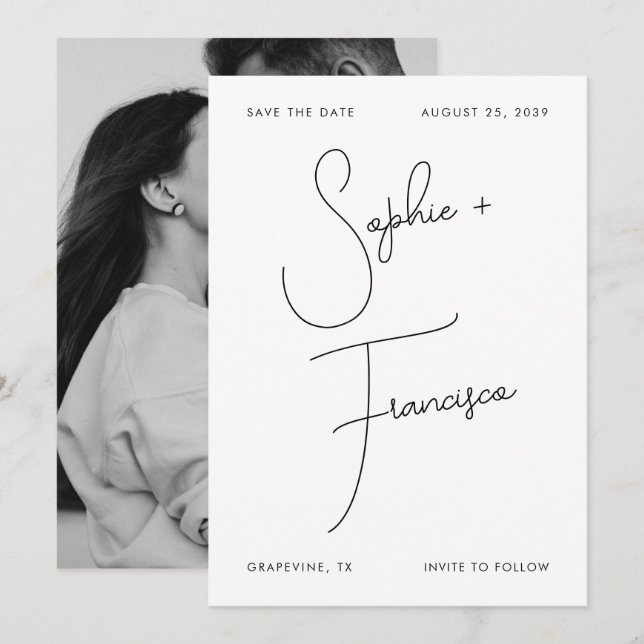 Big Script Bride & Groom Names Minimalist Wedding Save The Date (Front/Back)