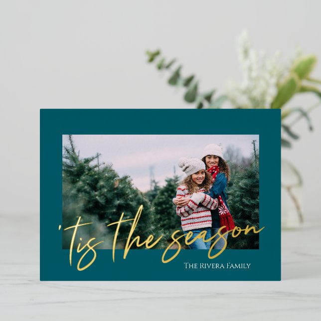 Big Script Foil Single Photo Holiday Card (Standing Front)