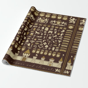 Big set of heraldic elements.  wrapping paper