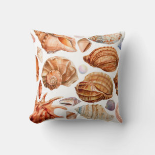 big set of seashells on an isolated white backgrou throw pillow