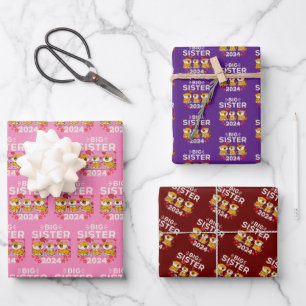 Big Sister 2023 Tiger Love Hearts Wrapping Paper Sheet