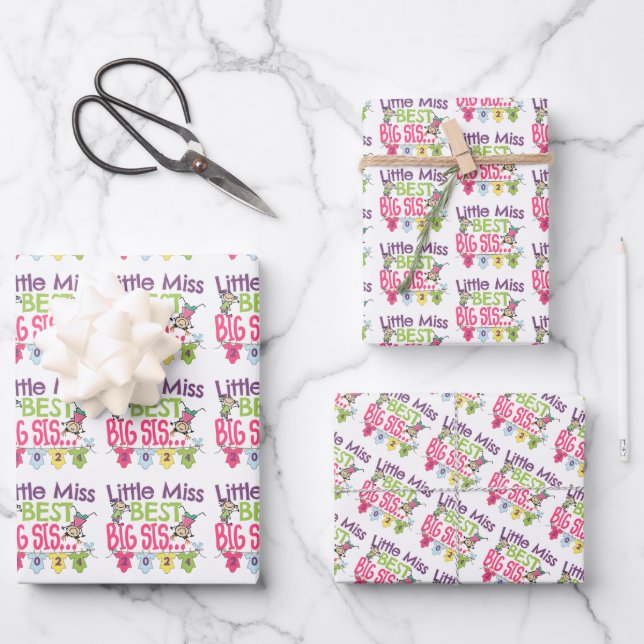 Big Sister 2024 - Little Miss Best Big Sis Wrapping Paper Sheet (Front)