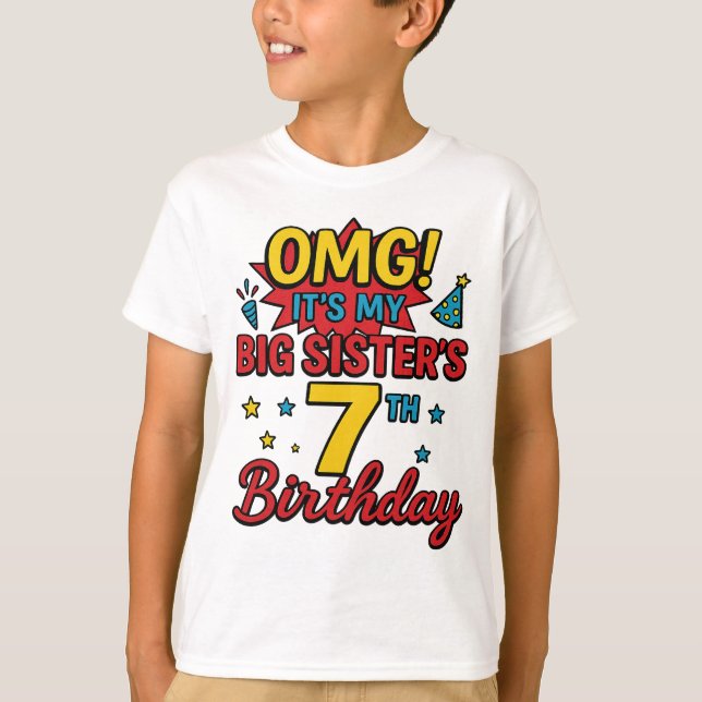 Big Sister 7th Birthday Cute Rainbow Fun 7 Year  T-Shirt (Front)