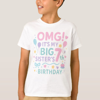 Big Sister 7th Birthday Cute Rainbow Fun 7 Year  T-Shirt