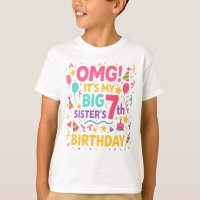 Big Sister 7th Birthday Cute Rainbow Fun 7 Year